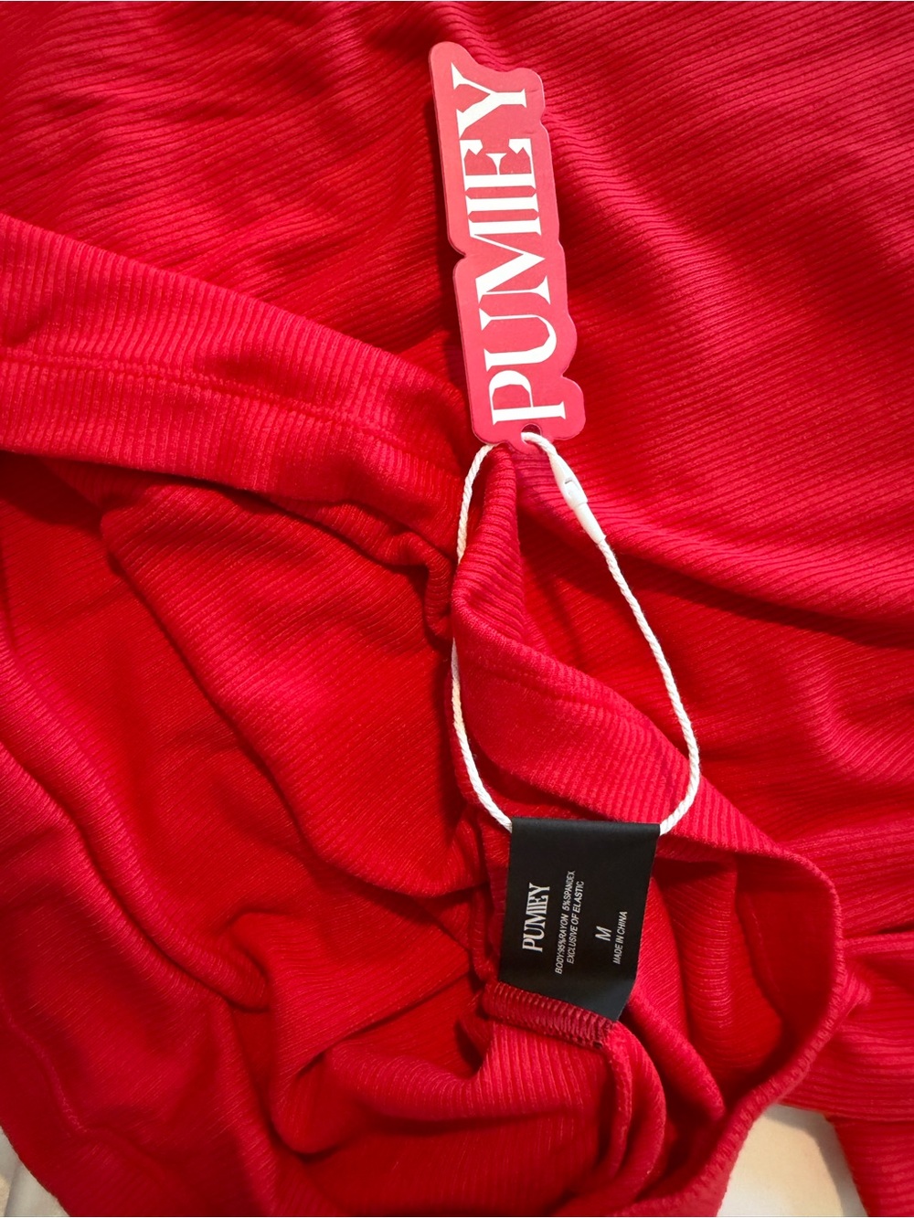 Red Long Sleeve Ribbed Dress - PUMMIEY - Picture 2 of 2